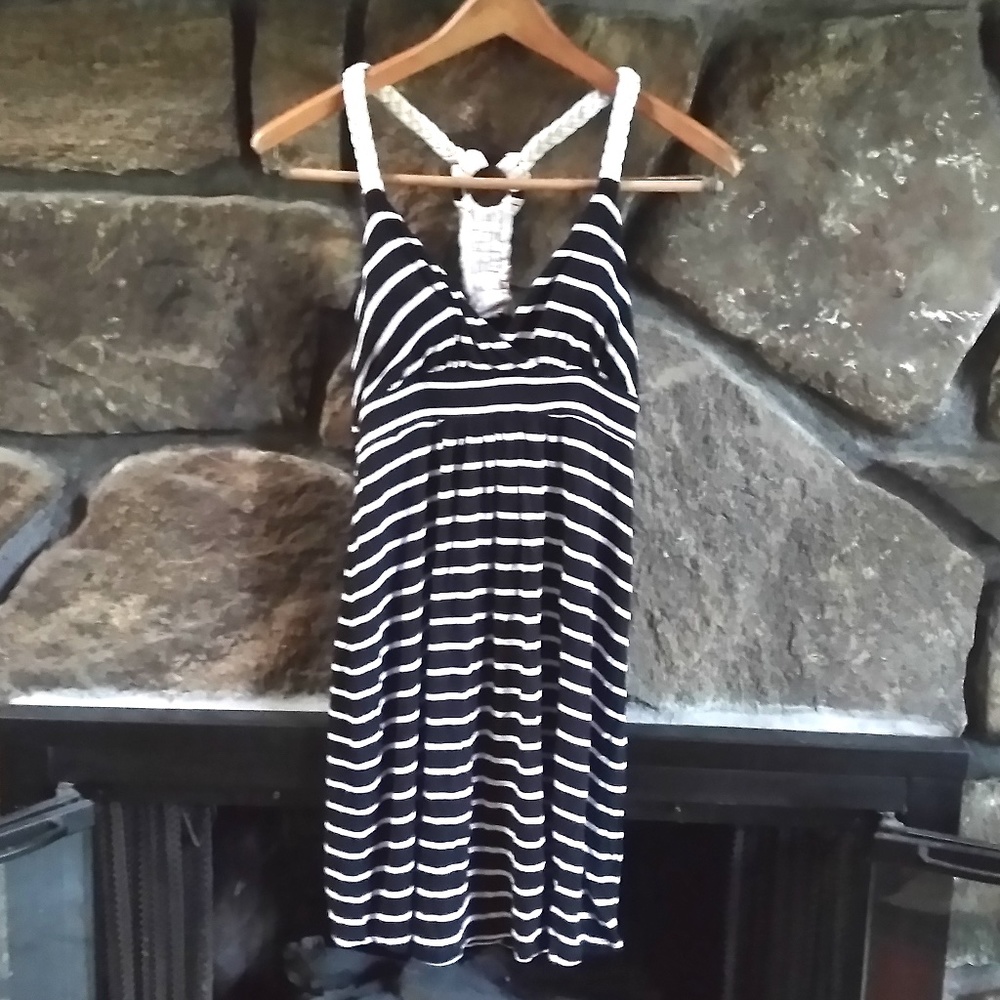 Pink Republic black/white striped macramé mini